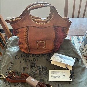 Campomaggi Tan & Rust Textured Leather Satchel